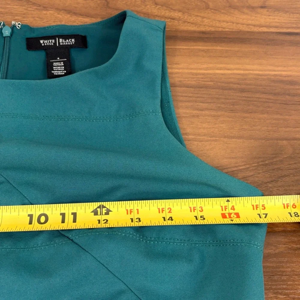 White House Black Market Teal Asymmetric‎ Stitched Sheath Dress 4 Office Chic